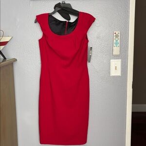 Tahari Elegant Red Cap Sleeve Dress fitted
